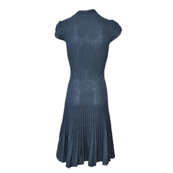 Peruvian Connection Ribbed Geometric Midi Dress Size XS Blue Stretch A-Line - Picture 2 of 9